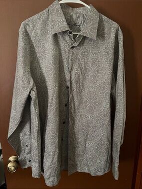 Tasso Elba Gray Paisley Long-Sleeve Button-Up Shirt